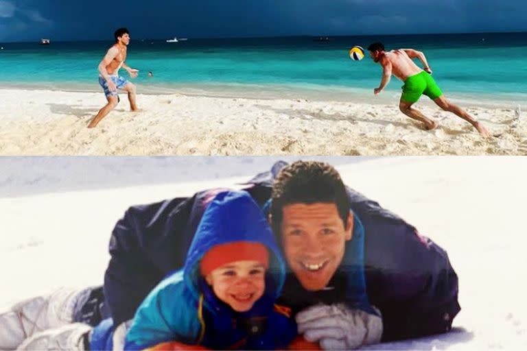 Cómplices, pero con puntos de vista diferentes en la "intensidad" del fútbol: Gio y Cholo, en las últimas vacaciones y hace años en la nieve