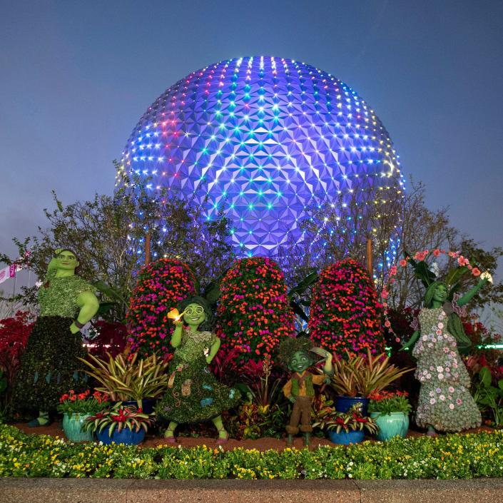 Beginning March 1, guests can enjoy a springtime event filled with enchanting topiaries, brilliant gardens, fresh flavors and lively entertainment at the EPCOT International Flower &amp; Garden Festival. For the first time, innovative topiaries of Mirabel, Antonio, Isabela and Luisa from the Disney animated film “Encanto” will greet guests at the main entrance of EPCOT. (David Roark, photographer)