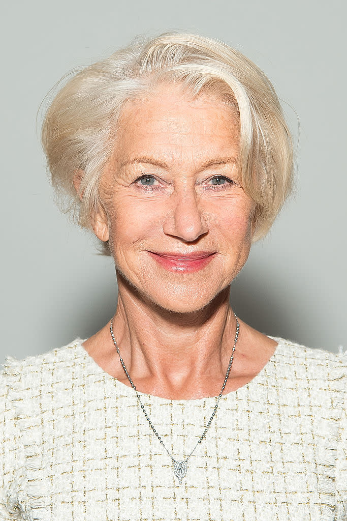 Dame Helen Mirren attends the Badgley Mischka fashion show during Spring 2016 New York Fashion Week at The Arc, Skylight at Moynihan Station on September 15, 2015 in New York City. (Photo by Michael Stewart/WireImage)