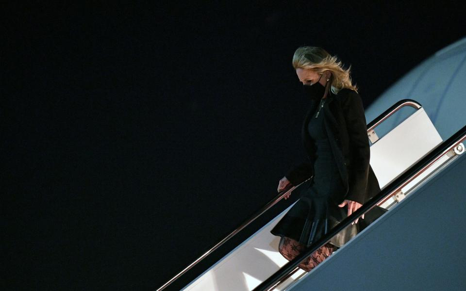  First Lady Jill Biden deplanes upon arrival at Andrews Air Force Base in Maryland - AFP