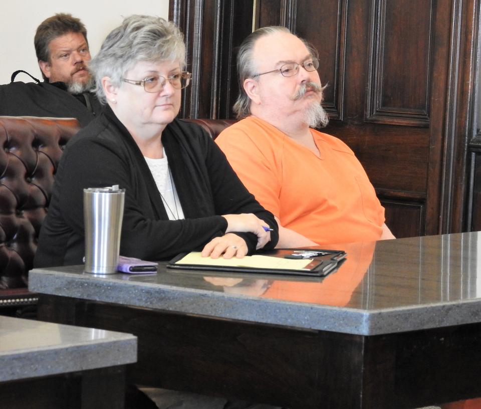 Attorney Marie Seiber with client Daniel Reeves Tuesday in Coshocton County Common Pleas Court. Reeves received an aggregate minimum term of 30 years in prison for rape of a 14-year-old girl and pandering obscenity involving a minor.