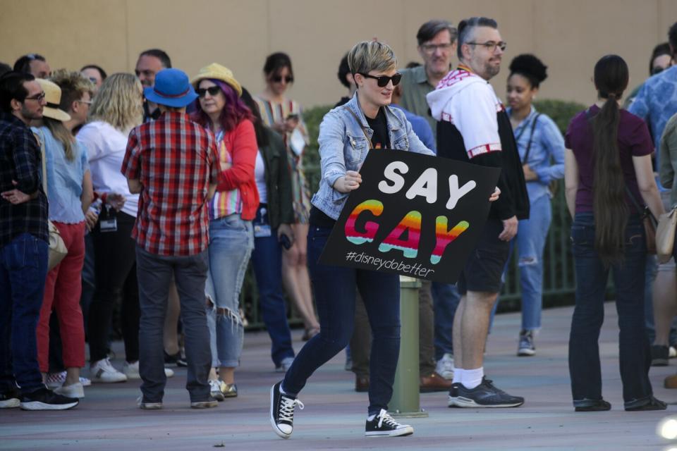 LGBTQ employees protesting CEO Bob Chapek's handling of the staff controversy over Florida's "Don't Say Gay" bill.