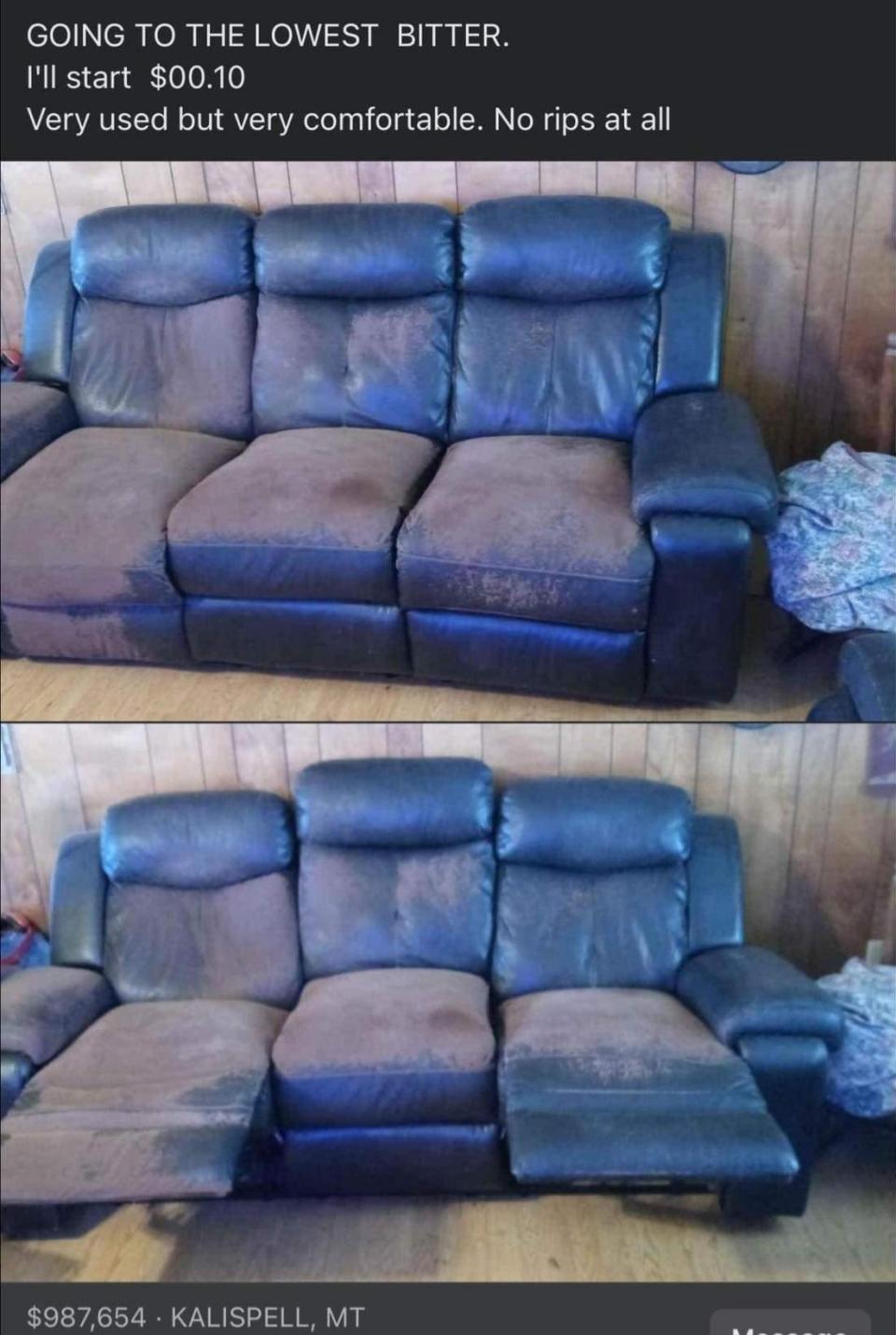 A person selling a decrepit couch to the "lowest bitter" instead of bidder