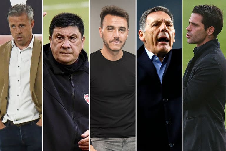 Lucas Pusineri, Germán Burgos, Mariano Soso, Miguel Russo y Fernando Gago, técnicos que tuvieron que dejar sus cargos en 2021; en el caso de Gago, encontró revancha en Racing