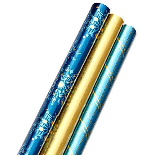 1) Hallmark Foil Holiday Wrapping Paper with Cut Lines