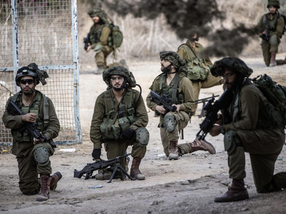 Israeli soldiers near the Gaza border on October 15.