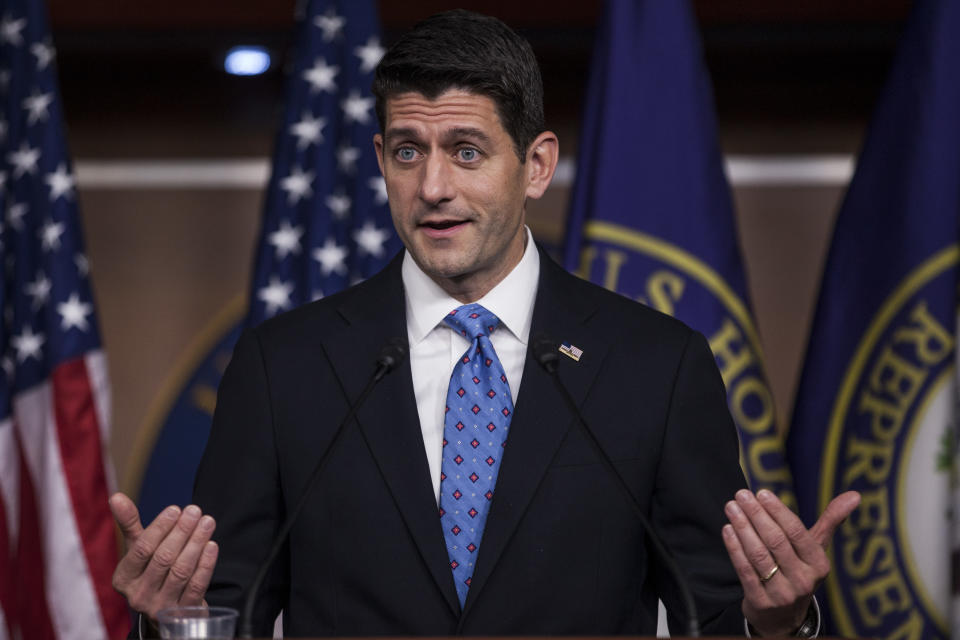 House Speaker Paul Ryan&nbsp;speaks on Thursday&nbsp;about the Congressional Budget Office's scoring of the GOP's health care legislation and the outlook for raising the U.S. debt ceiling. (Photo: Bloomberg via Getty Images)