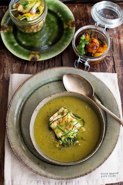 Zucchini Soup with Grilled Zucchini Roulade