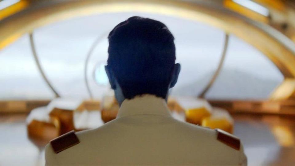 The back of Grand Admiral Thrawn's head, from the teaser trailer for Ahsoka.
