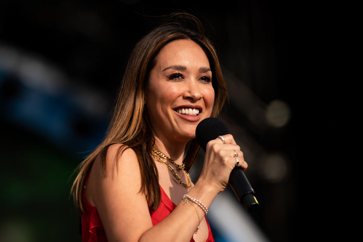 Myleene Klass on stage at BST Hyde Park in London. Picture date: Friday June 23, 2023. (Photo by Aaron Chown/PA Images via Getty Images)