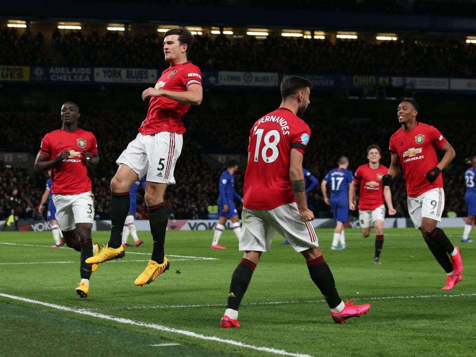 Harry Maguire celebrates United's winning goal: Getty