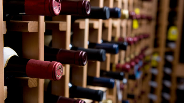 wine bottles in a rack