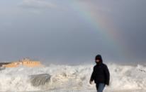 The storm "Gloria" is pictured on Barceloneta beach, in Barcelona