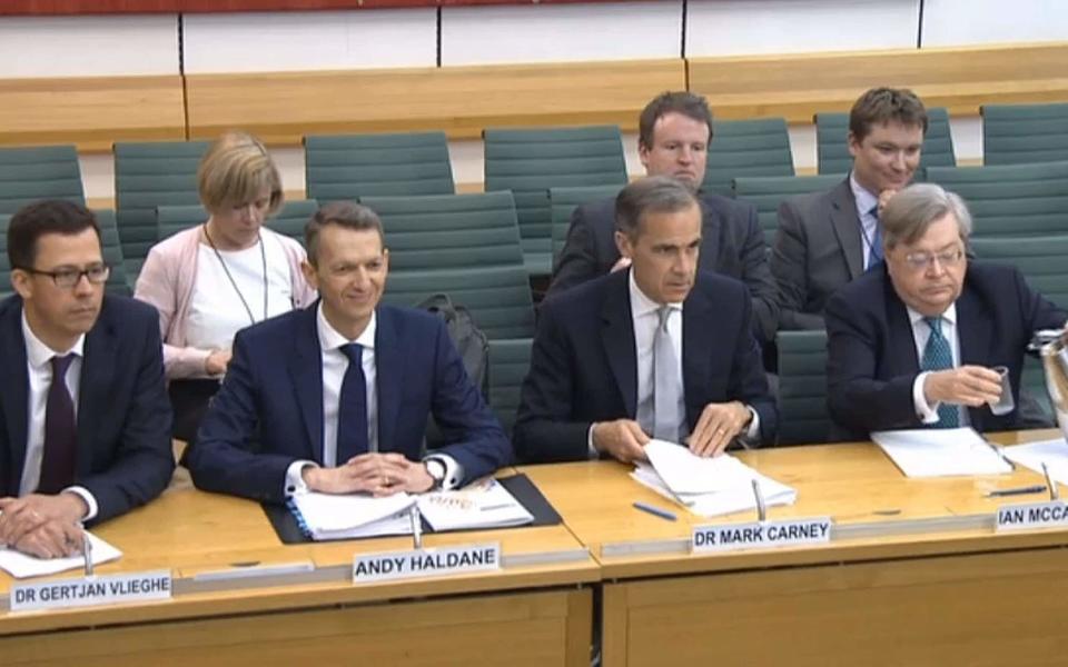 (From the left) Member of the Monetary Policy Committee of the Bank of England Dr Gertjan Vlieghe, Chief Economist at the Bank of England Andy Haldane, Governor of the Bank of England Mark Carney and member of the Monetary Policy Committee of the Bank of England Ian McCafferty - Credit: PA