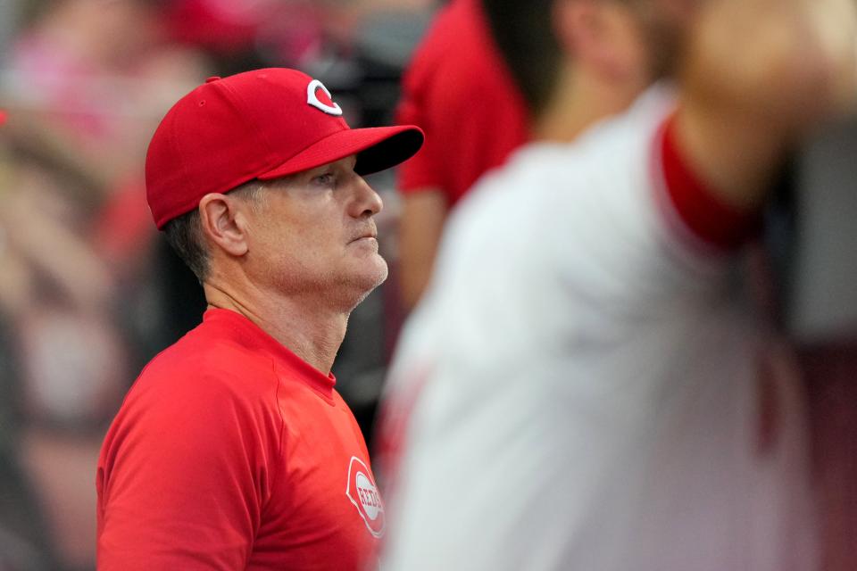 Reds manager David Bell observes play in the eighth inning against the San Diego Padres on May 21, 2024.