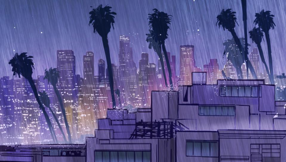 The Los Angeles skyline as drawn by Phil Jimenez.