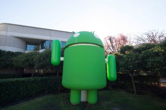 Google statues on Google's Mountain View campus.