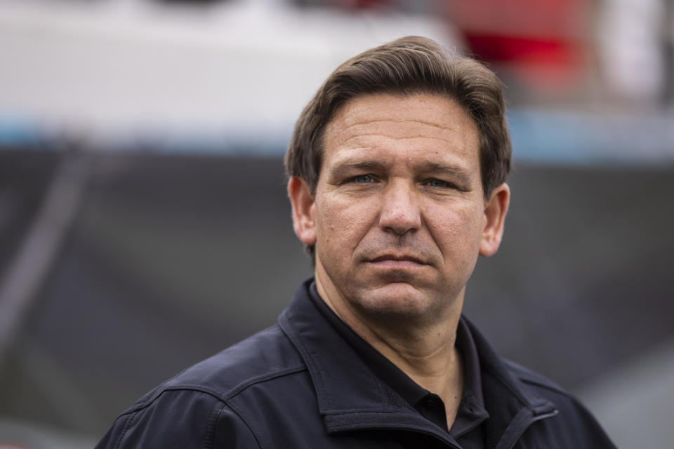 Florida Governor Ron DeSantis looks on before the start of a game between the Georgia Bulldogs and the Florida Gators at TIAA Bank Field on October 29, 2022 in Jacksonville, Florida. / Credit: James Gilbert/Getty Images