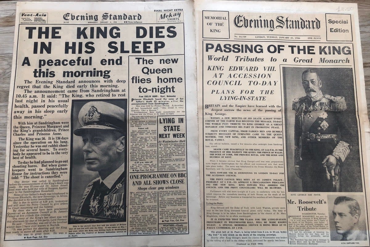 How the Evening Standard reported the death of King George VI in 1952 and King George V in 1936 (Ross Lydall)