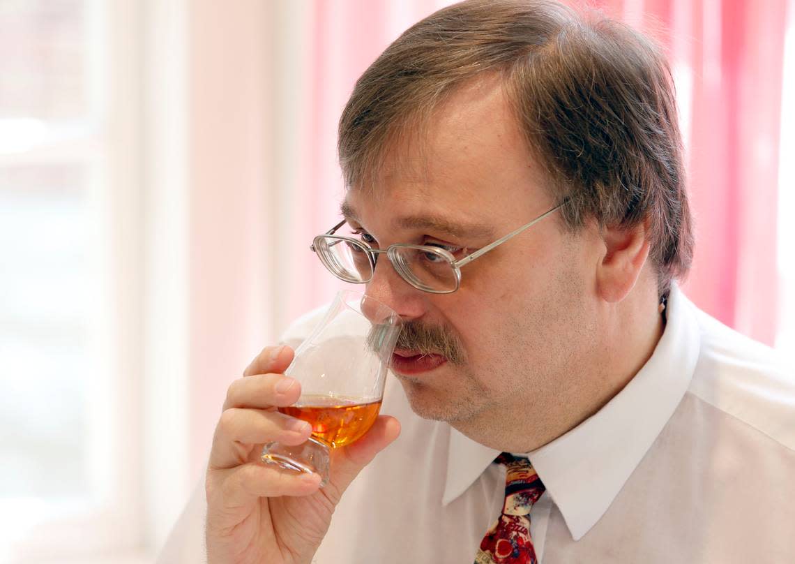 Michael Veach, bourbon historian with the Filson Historical Society in Louisville, nosed a bourbon at a Herald-Leader tasting.