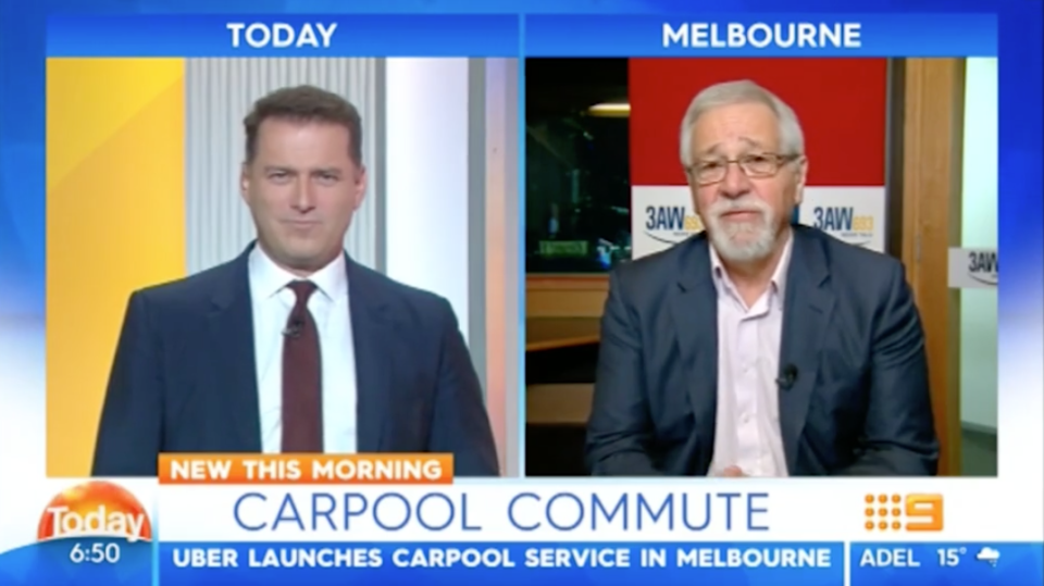 Karl Stefanovic became the butt of Neil’s jokes when they were discussing a new service offered by Uber. Source: Nine