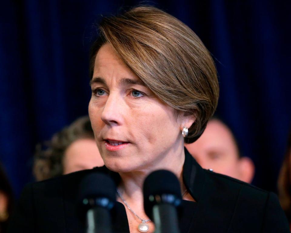Massachusetts Attorney General Maura Healey takes questions from reporters during a news conference in Boston on Jan. 31, 2017.