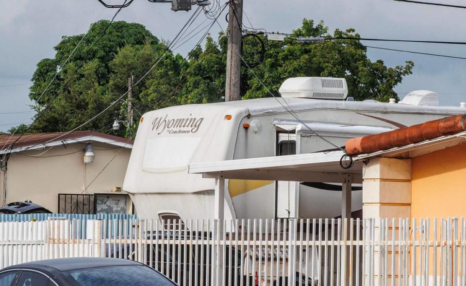 View of a recreational vehicle in East Hialeah. The city approved a restrictive ordinance to prevent the use of RVs being rented as alternative housing. Hialeah, FL, Tuesday, September 26, 2023