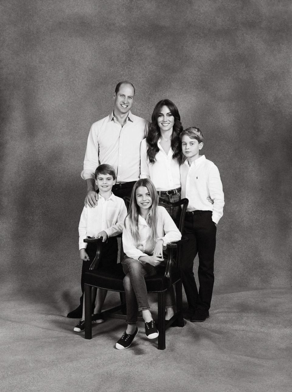 In this undated handout provided by Kensington Palace, and taken by the photographer Josh Shinner earlier this year in Windsor, Prince William, Prince of Wales and Catherine, Princess of Wales pose with their three children Prince George, Princess Charlotte and Prince Louis.