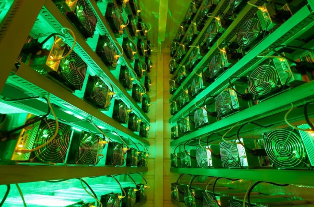 the inside of a giant crypto mining computer