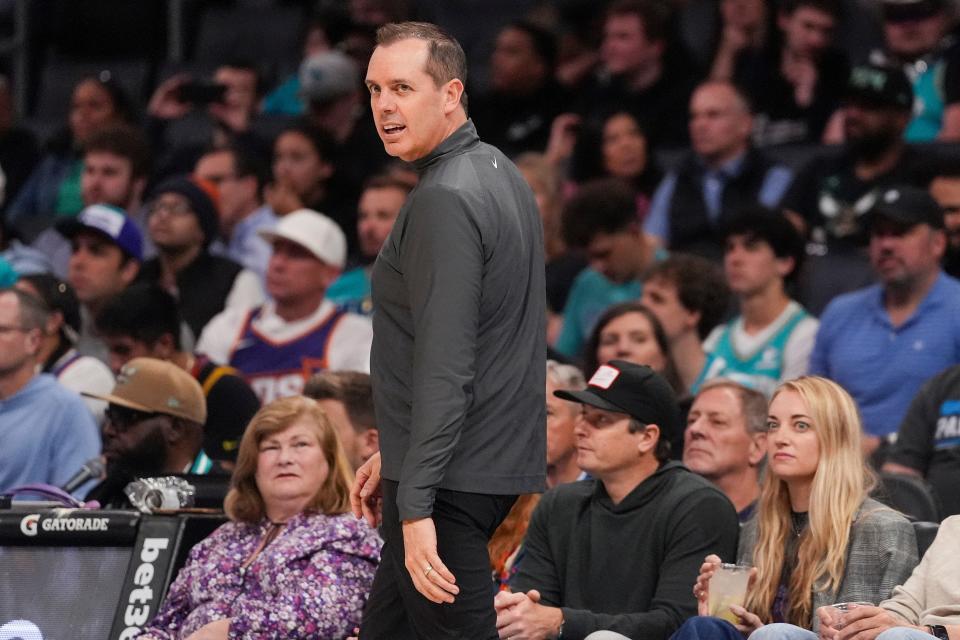 Phoenix Suns head coach Frank Vogel during the first quarter against the Charlotte Hornets at Spectrum Center in Charlotte on March 15, 2024.