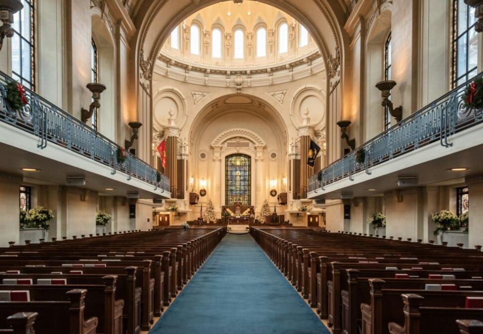 A view inside the US Naval Academy chapel in Annapolis, Maryland

