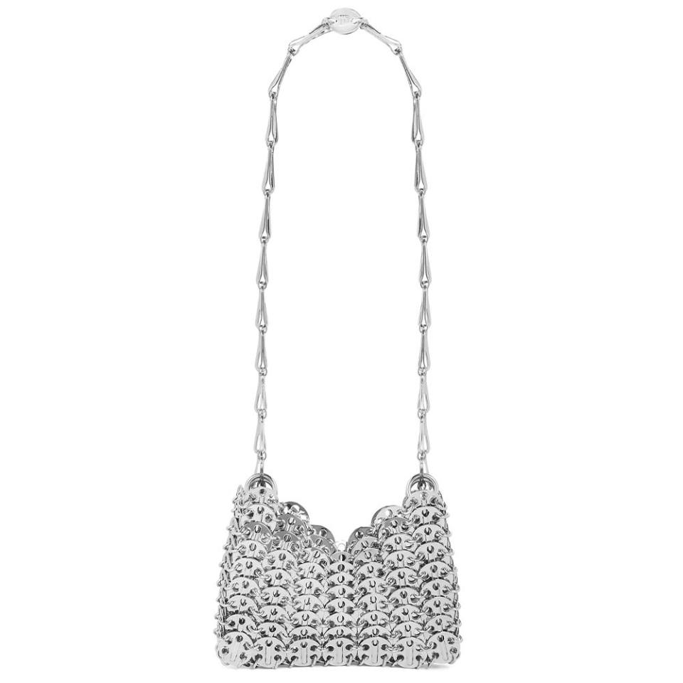 silver handbag with buckle clasp