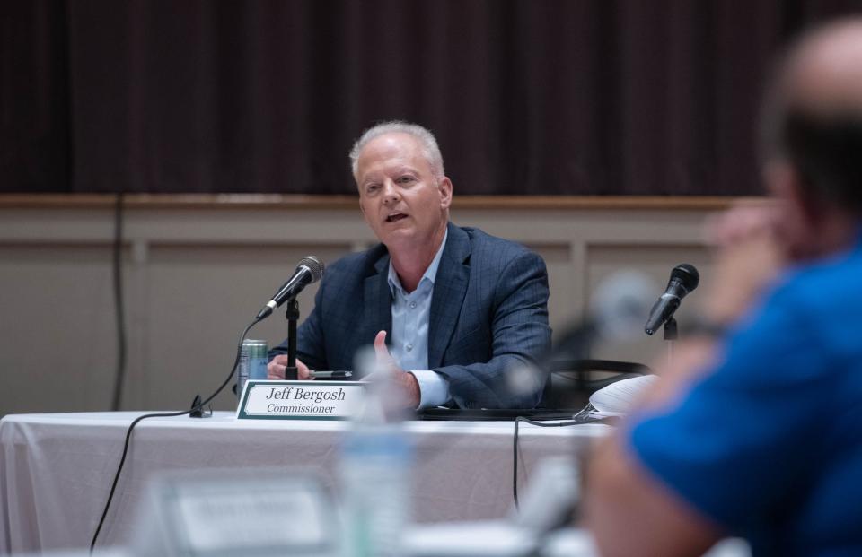 Escambia County commissioner Jeff Bergosh speaks during an Escambia County Gun Violence Round Table hosted by Sheriff Chip Simmons at the Brownsville Community Center in Pensacola on Thursday, July 13, 2023.