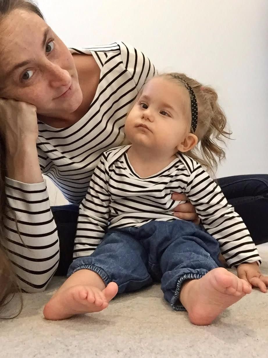 Holly and Koko in their matching stripy tops. Source: Supplied