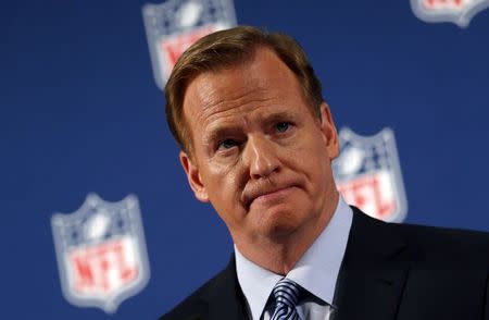 NFL Commissioner Roger Goodell speaks at a news conference to address domestic violence issues and the NFL's Personal Conduct Policy in New York, September 19, 2014. REUTERS/Mike Segar