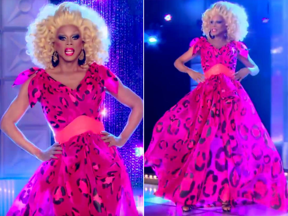 <p>The race got sticky during the Sugar Ball challenge — but Ru was sweet as can be in this hot pink animal-print gown. Pebbles Flintstone <em>wishes</em> she was this sunning.</p>