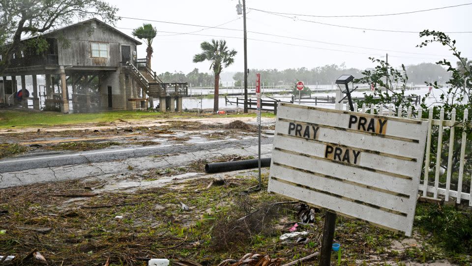 A flooded street is seen near the Steinhatchee marina in Steinhatchee, Florida on August 30, 2023, after Hurricane Idalia made landfall. Idalia barreled into the northwest Florida coast as a powerful Category 3 hurricane. - Chandan Khanna/AFP/Getty Images