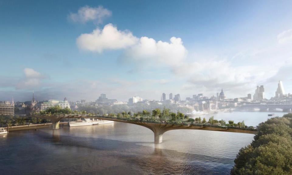 An artist’s impression of the now cancelled garden bridge across the Thames