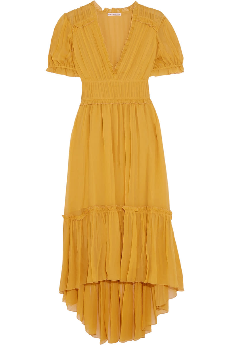 <p><strong>Ulla Johnson</strong> dress, $575, net-a-porter.com.</p><p><a rel="nofollow noopener" href="https://www.net-a-porter.com/us/en/product/892526/Ulla_Johnson/sonja-ruffled-crinkled-silk-chiffon-dress" target="_blank" data-ylk="slk:SHOP;elm:context_link;itc:0;sec:content-canvas" class="link ">SHOP</a></p>