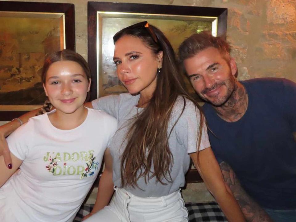 <p>Victoria Beckham Instagram</p> From Left: Harper with parents, Victoria and David Beckham