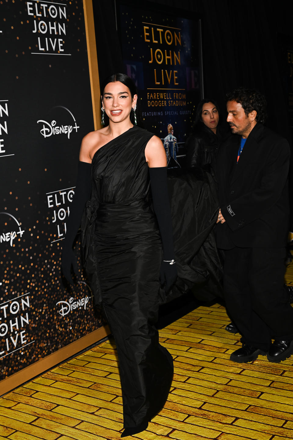 Dua Lipa at Disney+’s “Elton John Live: Farewell from Dodger Stadium” Yellow Brick Road event held at Dodger Stadium on November 20, 2022 in Los Angeles, California.