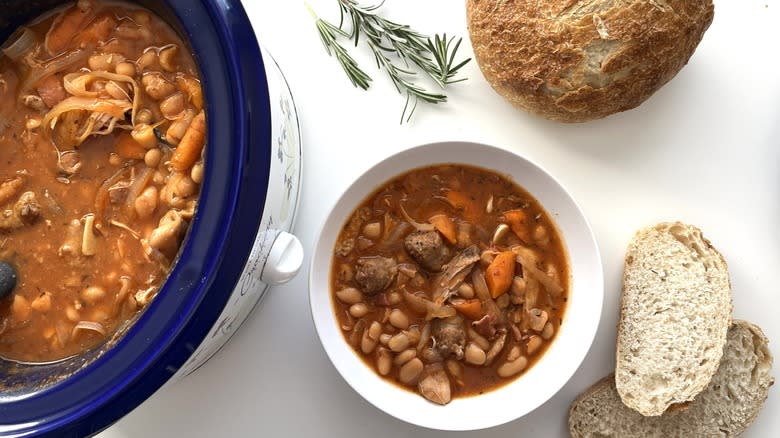 sausage cassoulet portion with bread