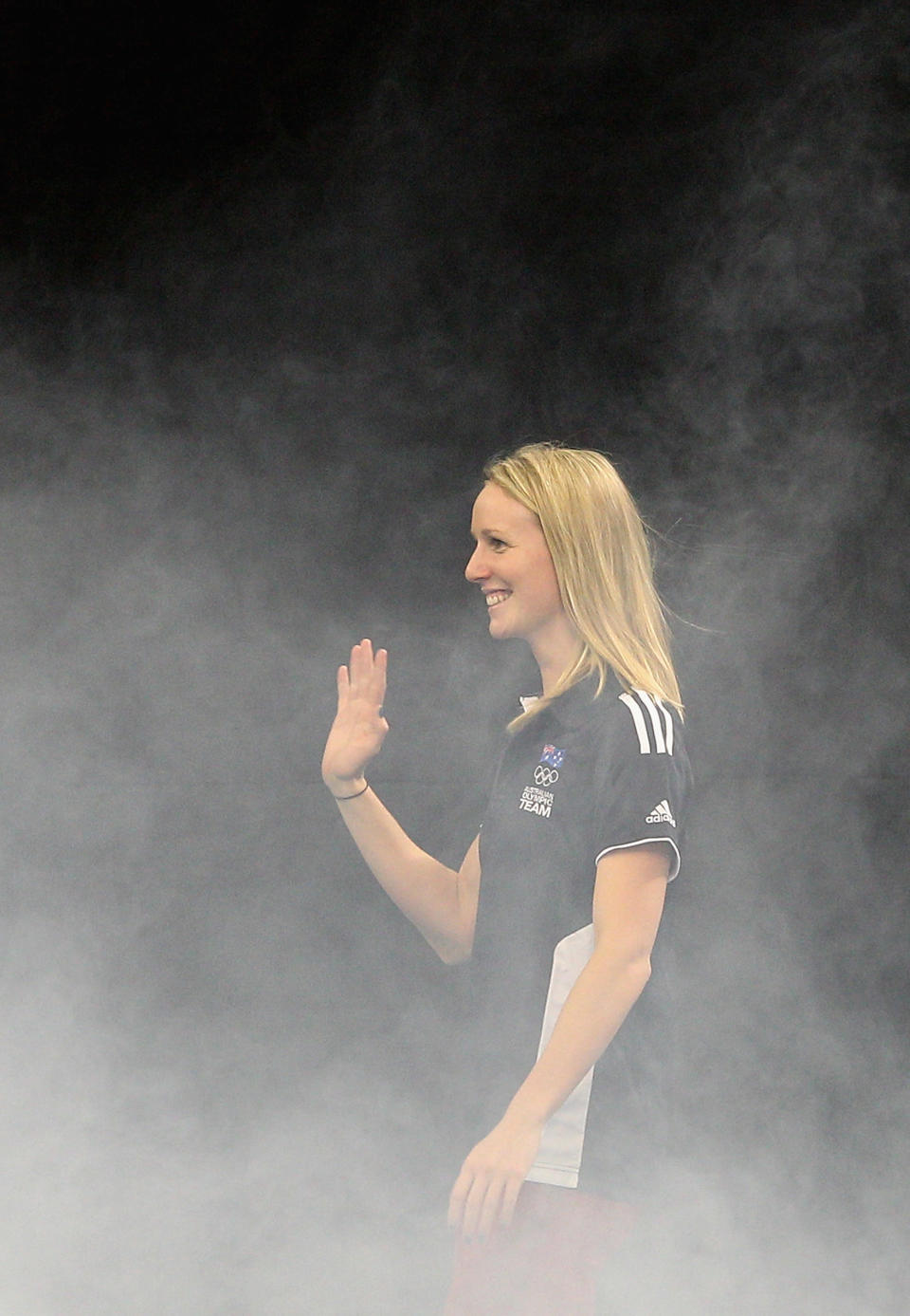 ADELAIDE, AUSTRALIA - MARCH 22: Bronte Barratt of Australia waves to the crowd during the official 2012 Australian Olympic Games Swimming Team Announcement at the South Australian Aquatic & Leisure Centre on March 22, 2012 in Adelaide, Australia. (Photo by Quinn Rooney/Getty Images)