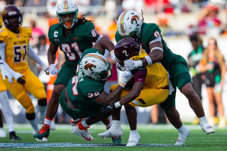 The Florida A&M Rattlers lead the Bethune Cookman Wildcats 17-0 at halftime of the Florida Classic at Camping World Stadium on Saturday, Nov. 18, 2023.