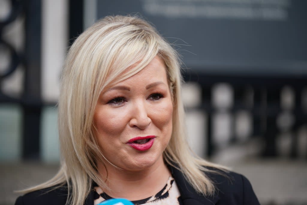 Sinn Fein Stormont leader Michelle O’Neill leaving Government Buildings in Dublin after meeting Micheal Martin (Niall Carson/PA) (PA Wire)