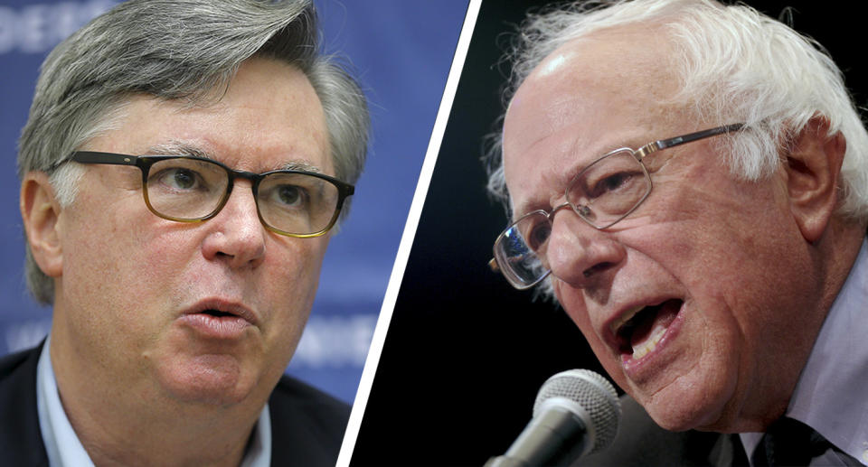 Tad Devine and Bernie Sanders (Photos: Brian Snyder/Reuters, Dennis Van Tine/STAR MAX/IPx via AP)