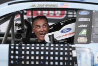 Kevin Harvick arrives in victory lane after winning the NASCAR Cup Series auto race Sunday, May 17, 2020, in Darlington, S.C. (AP Photo/Brynn Anderson)