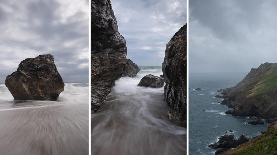 Three photos of seascapes in Devon