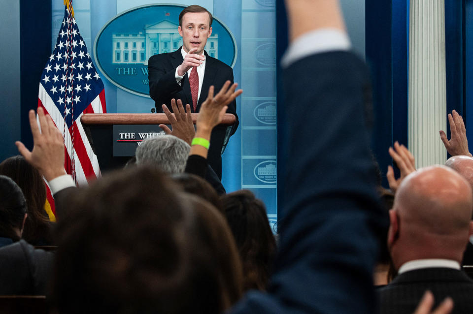 Sullivan takes questions at the White House before Russia’s invasion of Ukraine.<span class="copyright">Saul Loeb—AFP/Getty Images</span>