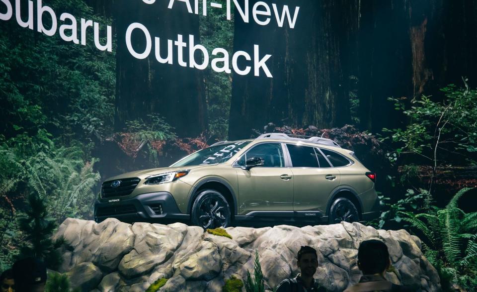 <p>Following quickly on the heels of the redesigned Legacy sedan (which debuted at the 2019 Chicago auto show) comes its station-wagon sibling, <a href="https://www.caranddriver.com/news/a27131761/2020-subaru-outback-photos-info/" rel="nofollow noopener" target="_blank" data-ylk="slk:the 2020 Subaru Outback;elm:context_link;itc:0;sec:content-canvas" class="link ">the 2020 Subaru Outback</a> (which debuted here, at the 2019 New York auto show). On a macro level, the Outback is as it was before: a wagon festooned with black-plastic body cladding, a raised suspension, and standard all-wheel drive for that must-have adventurous look Subaru buyers clamor for.</p>